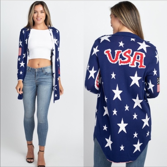 USA Patriotic Long Cardigan - Picture 2 of 7
